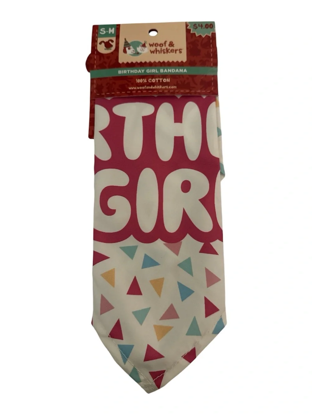 NWT Woof & Whiskers Pink 'Birthday Girl Dog Bandana Sz S-M